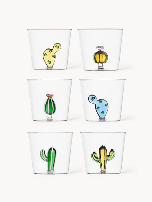 Handmade Borosilicate Tumblers Desert Plants Set of 6