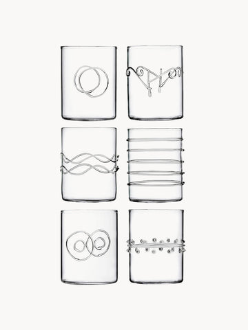 Deco' Clear Handmade Borosilicate Tumblers, Set of 6