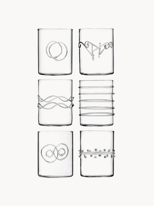 Deco' Clear Handmade Borosilicate Tumblers, Set of 6