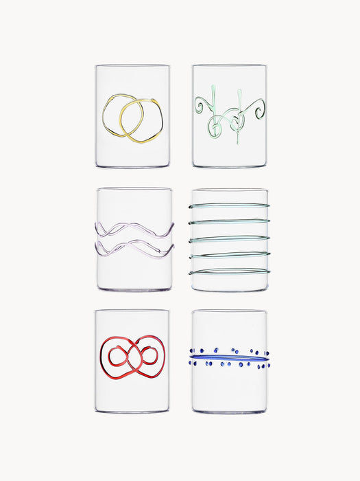 Deco' Arlecchino Handmade Borosilicate Tumblers, Set of 6