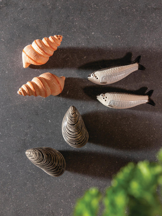 Hand-Painted Dolomite Salt and Pepper Shakers Sardine, Set of 2