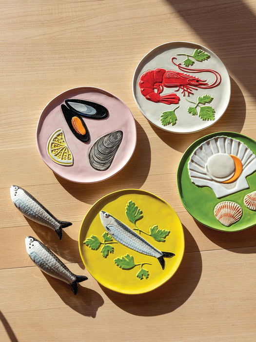 Hand-Painted Dolomite Salt and Pepper Shakers Sardine, Set of 2