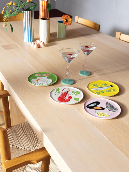 Hand-Painted Dolomite Dessert Plates De La Mer Set of 4