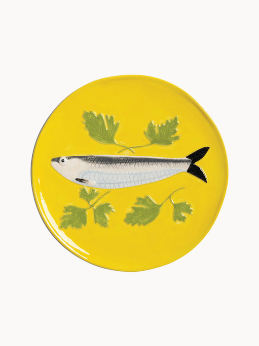 Hand-Painted Dolomite Dessert Plates De La Mer Set of 4