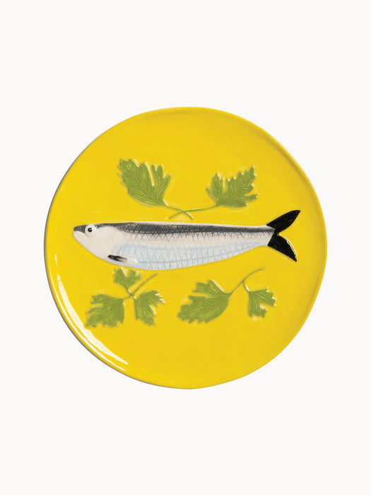 Hand-Painted Dolomite Dessert Plates De La Mer, Set of 4