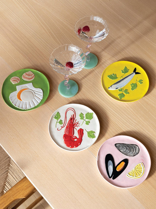 Hand-Painted Dolomite Dessert Plates De La Mer, Set of 4