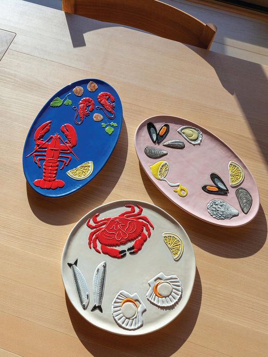Hand-Painted Dolomite Serving Plate De La Mer
