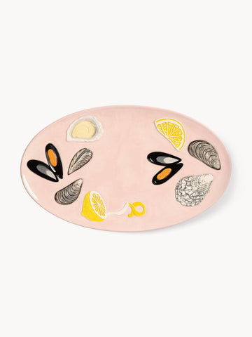 Hand-Painted Dolomite Serving Plate De La Mer