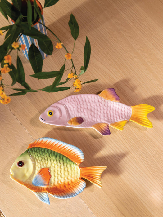 Hand-Painted Dolomite Serving Plate Fish