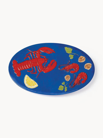 Hand-Painted Dolomite Serving Plate De La Mer
