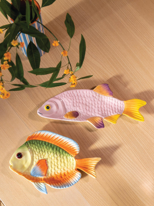 Hand-Painted Dolomite Serving Plate Fish