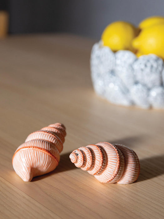 Hand-Painted Dolomite Salt and Pepper Shakers Shell, Set of 2