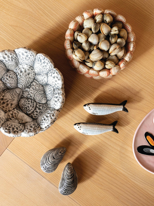 Hand-Painted Dolomite Salt and Pepper Shakers Mussel, Set of 2