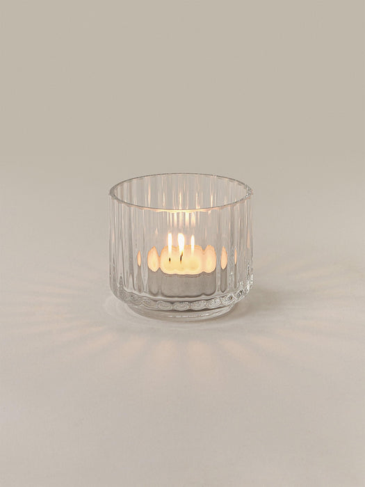 Mouth-Blown Tealight Holder Lyngby with Ribbed Surface