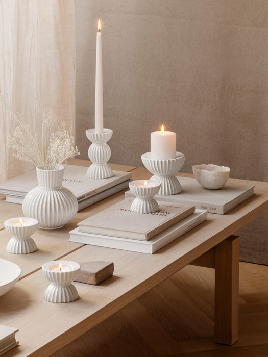 Porcelain Tealight Holder Tura with Ribbed Surface