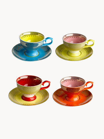 Grandma Espresso Cups with Saucers, Set of 4