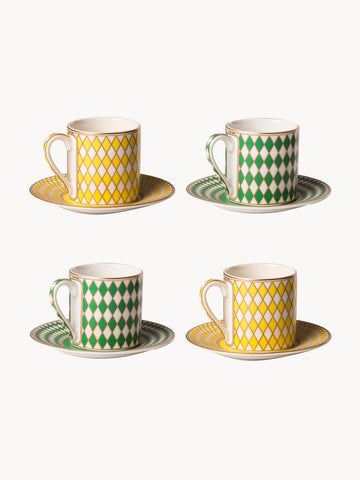 Chess Espresso Cups with Saucers, Set of 4