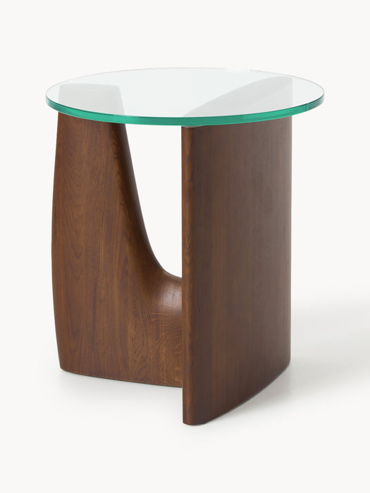 Round Wooden Side Table Miya with Glass Top