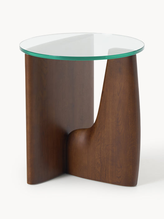 Round Wooden Side Table Miya with Glass Top