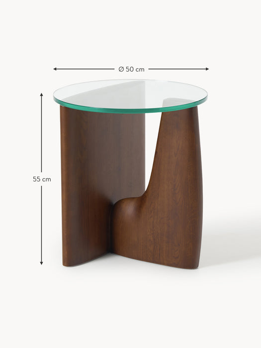 Round Wooden Side Table Miya with Glass Top