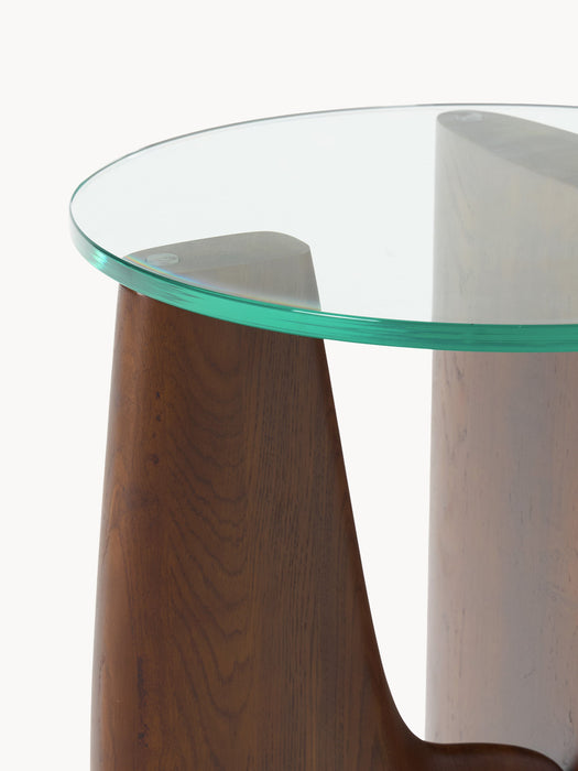 Round Wooden Side Table Miya with Glass Top