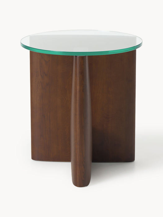 Round Wooden Side Table Miya with Glass Top