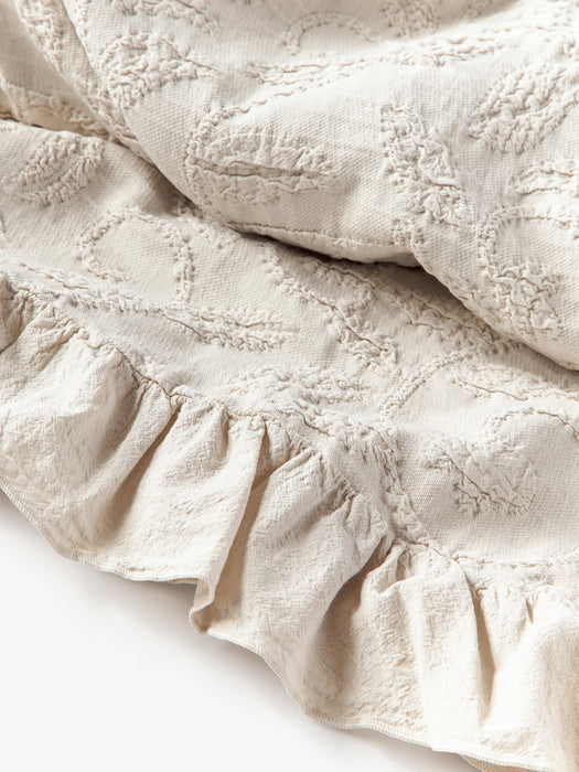 Clara Structured Cotton Blanket with Ruffles and Floral Pattern