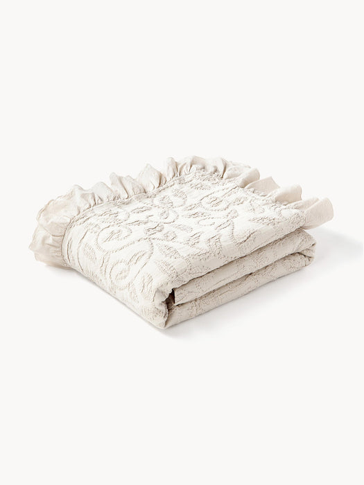 Clara Structured Cotton Blanket with Ruffles and Floral Pattern