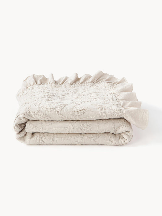 Clara Structured Cotton Blanket with Ruffles and Floral Pattern