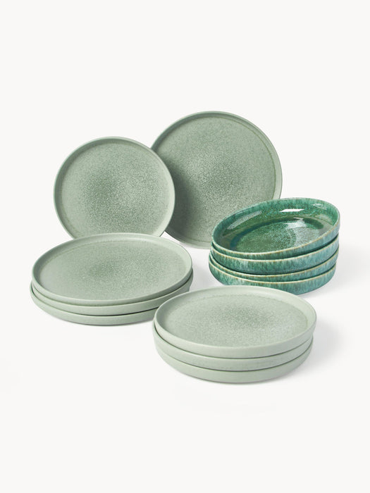 Pam Handmade Tableware Set with Reactive Glaze, 4 People, Set of 12