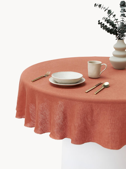 Round Linen Tablecloth Kennedy with Decorative Edging