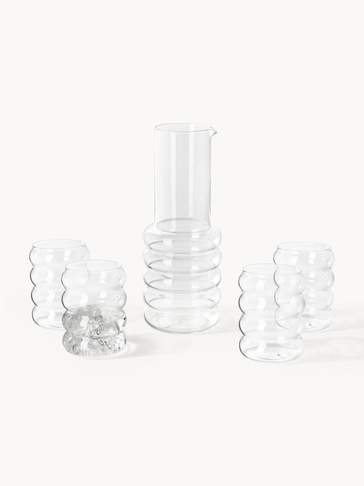 Bubbly Mouth-Blown Borosilicate Carafe with Tumblers, Set of 5