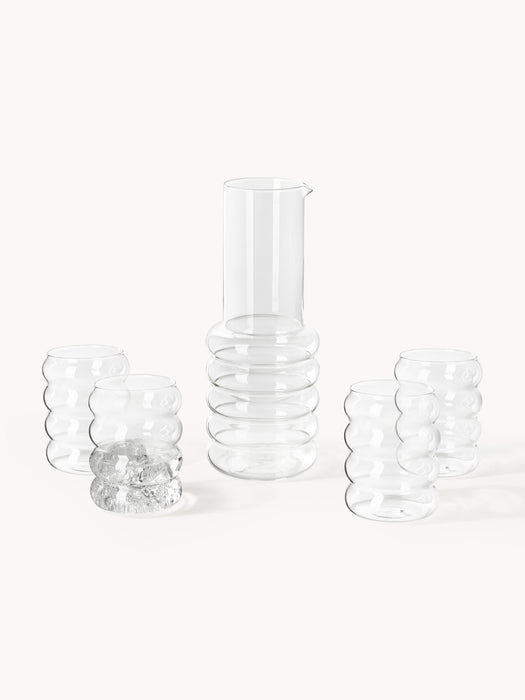 Mouth-Blown Borosilicate Carafe Bubbly with Tumblers Set of 5
