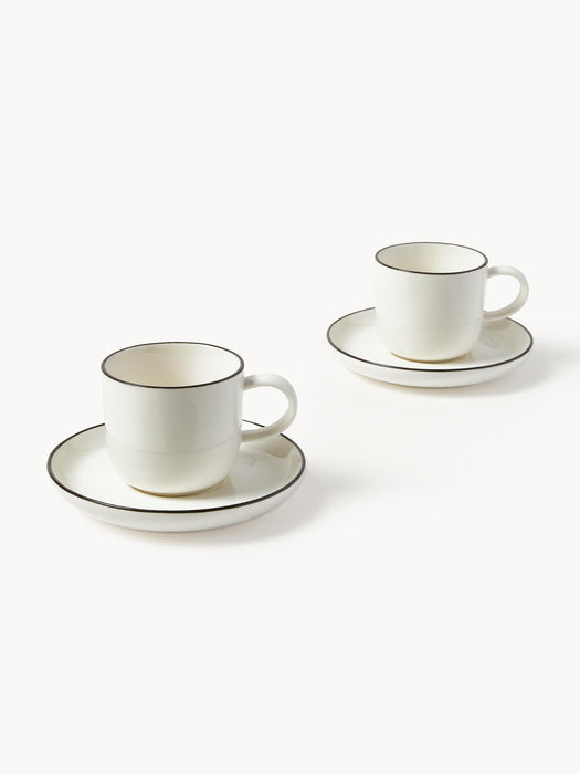 Porcelain Espresso Cups Facile with Saucers Set of 2