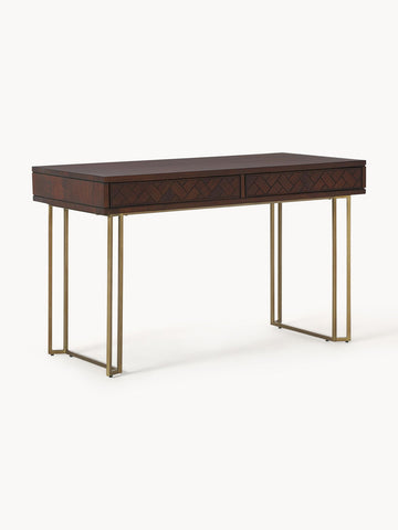 Luca Mango Wood Desk with Herringbone Pattern