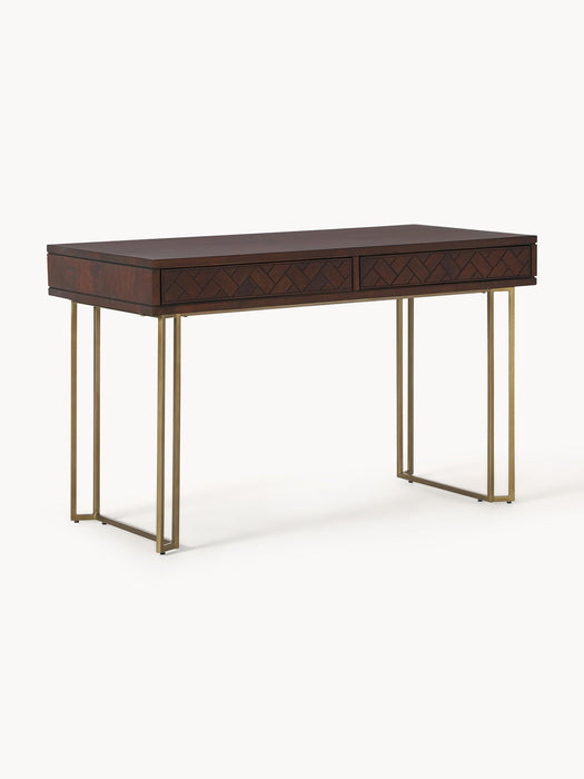 Luca Mango Wood Desk with Herringbone Pattern