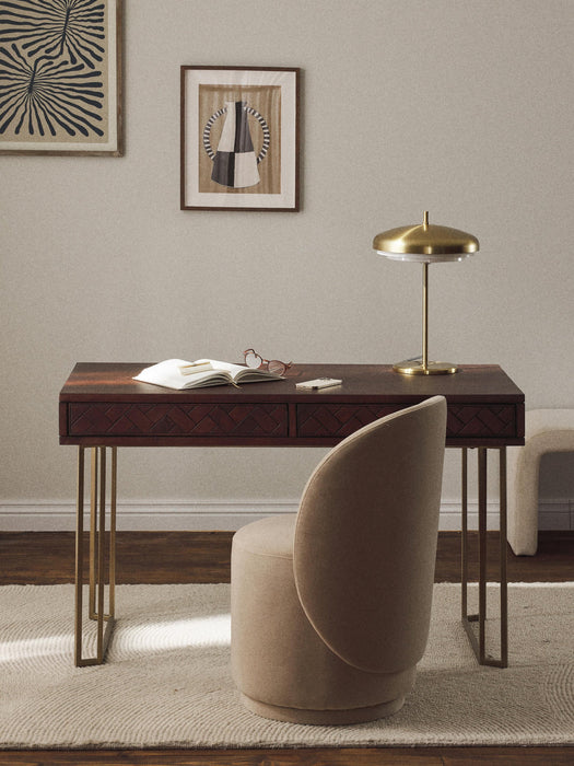 Luca Mango Wood Desk with Herringbone Pattern