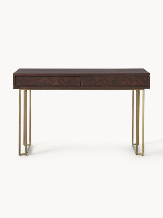 Luca Mango Wood Desk with Herringbone Pattern