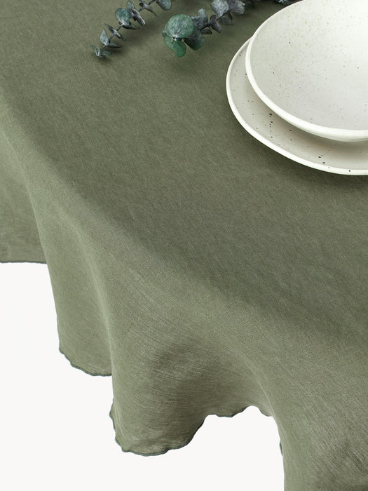 Round Linen Tablecloth Kennedy with Decorative Edging