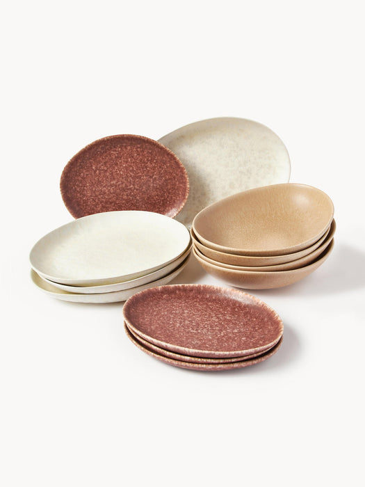 Macey Handmade Organic Shaped Tableware Set, 4 people, Set of 12