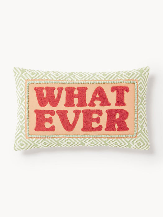 Whatever Cushion Cover with Embroidered Lettering
