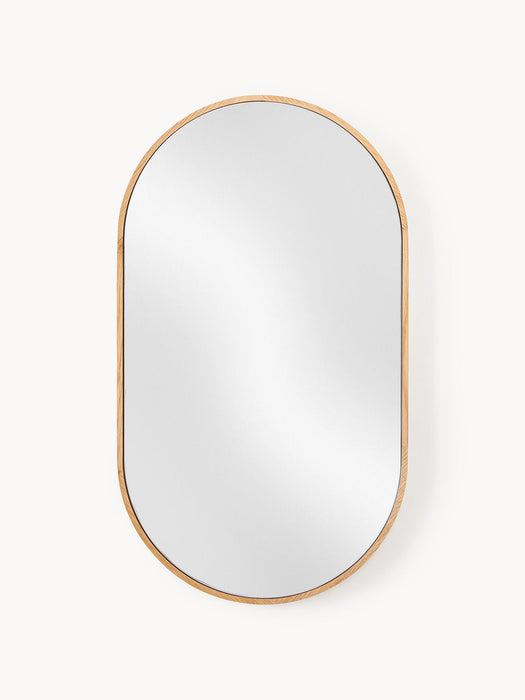 Avery Oval Wall Mirror with Oak Wood Frame