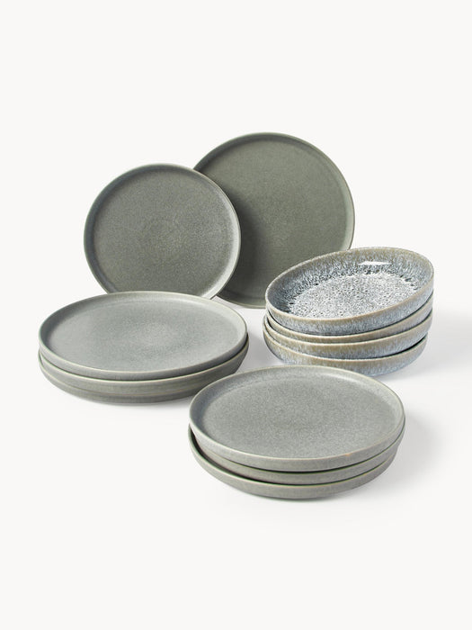 Pam Handmade Tableware Set with Reactive Glaze, 4 People, Set of 12