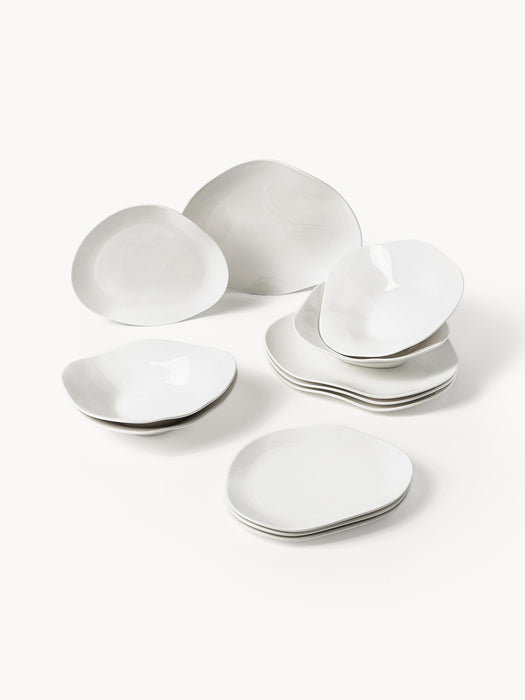Organic Shaped Porcelain Tableware Set Joana 4 people Set of 12