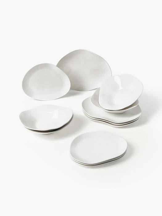 Joana Organic Shaped Porcelain Tableware Set, 4 people, Set of 12