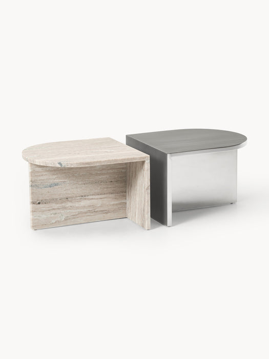 Oval Metal and Marble Coffee Tables Leander Set of 2