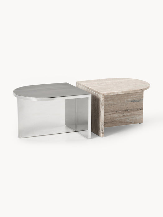 Oval Metal and Marble Coffee Tables Leander Set of 2