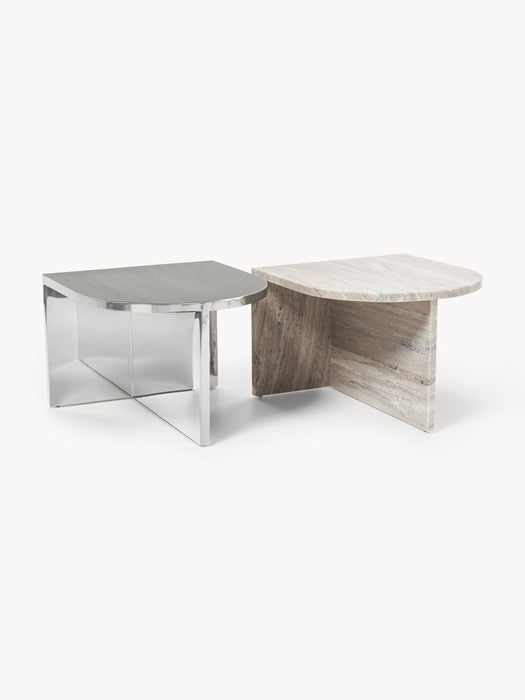 Oval Metal and Marble Coffee Tables Leander Set of 2