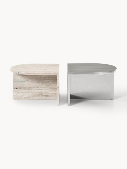 Oval Metal and Marble Coffee Tables Leander Set of 2