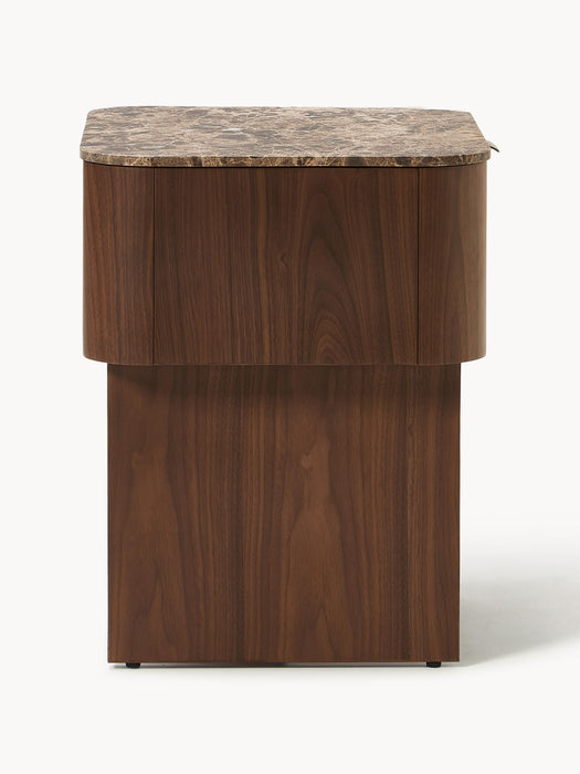 Wooden Bedside Table Zumi with Marble Top